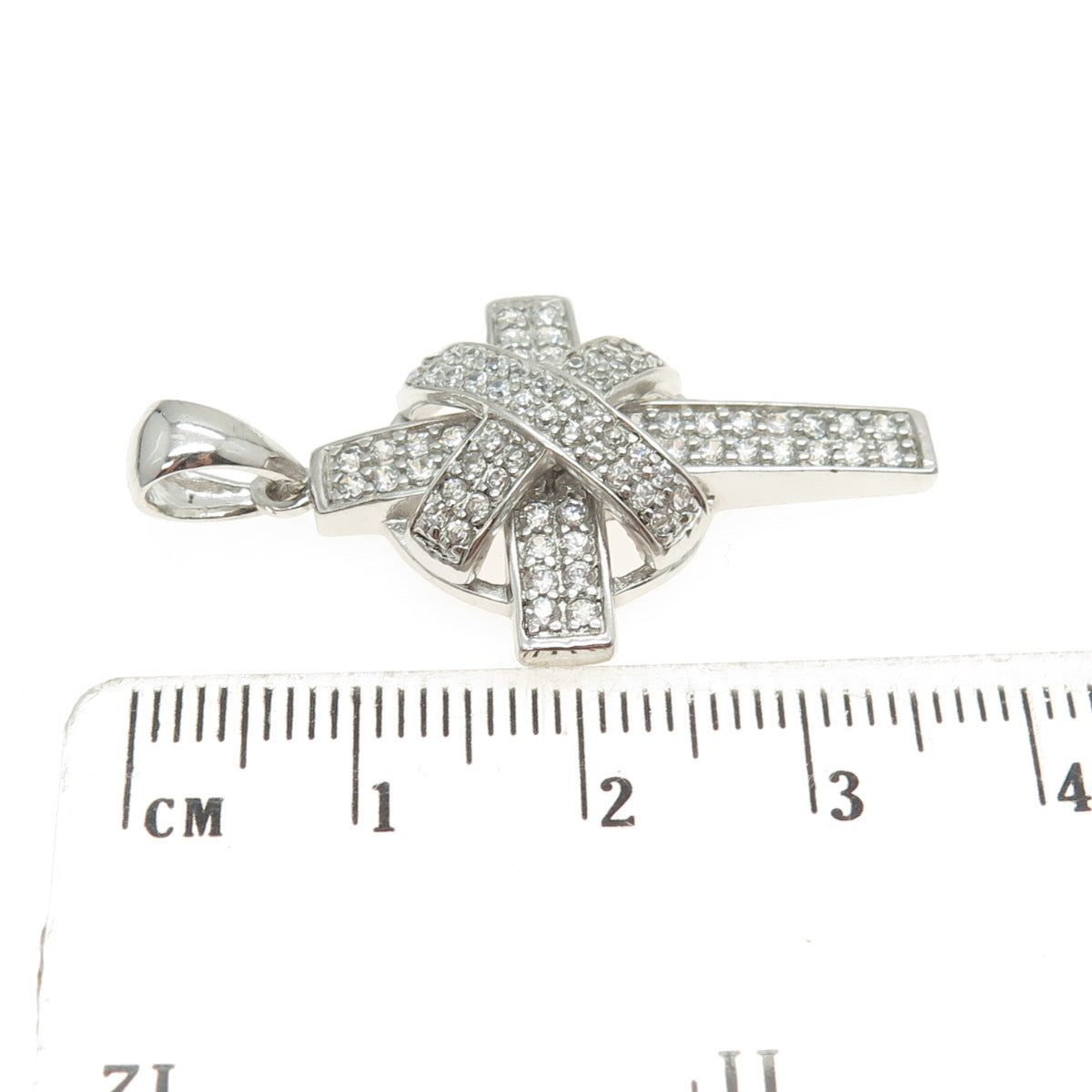 925 Sterling Silver Round-Cut Shaped C Z Sparkle Cross Pendant