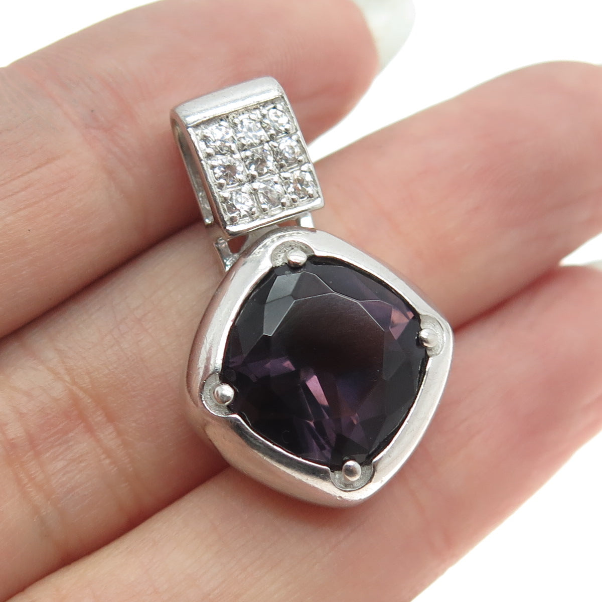 SETA 925 Sterling Silver Real Amethyst Gemstone & C Z Pendant