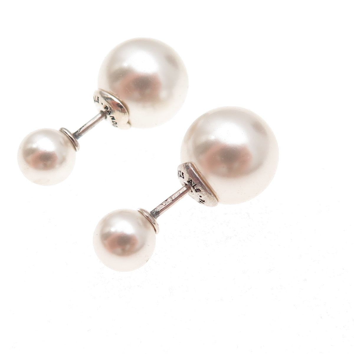 Pandora 925 Sterling Silver Faux Pearl Ball Stud Earrings