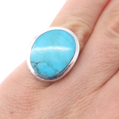 Old Pawn Sterling Silver Vintage Southwestern Turquoise Tribal Ring Size 4.25