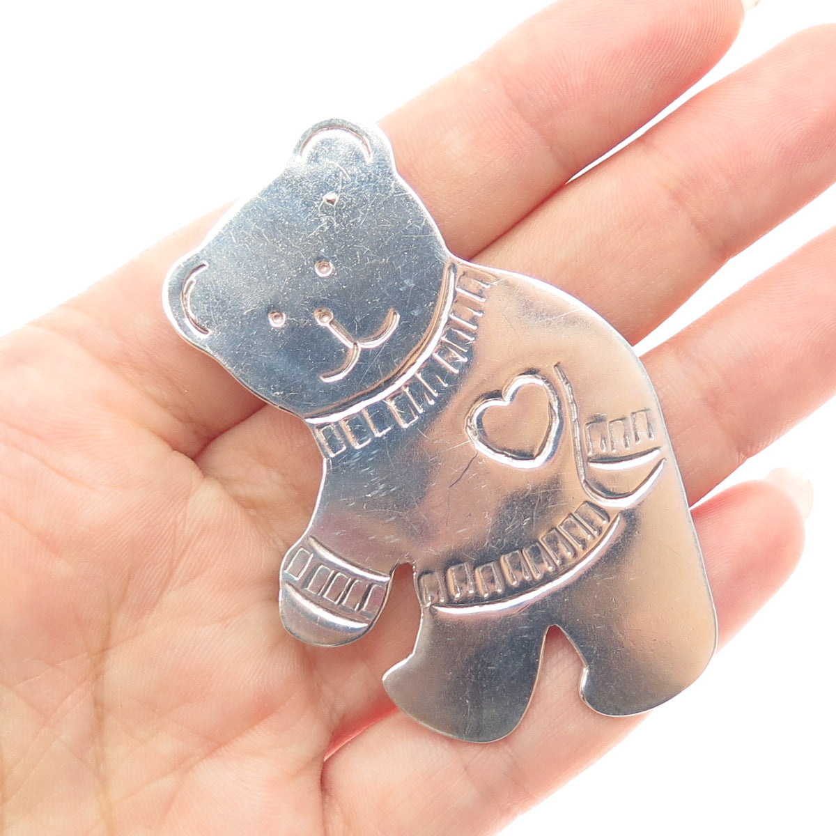 925 Sterling Silver Vintage Mexico Teddy Bear Heart Pin Brooch