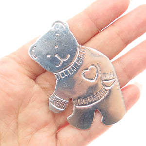925 Sterling Silver Vintage Mexico Teddy Bear Heart Pin Brooch
