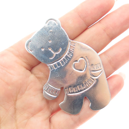 925 Sterling Silver Vintage Mexico Teddy Bear Heart Pin Brooch