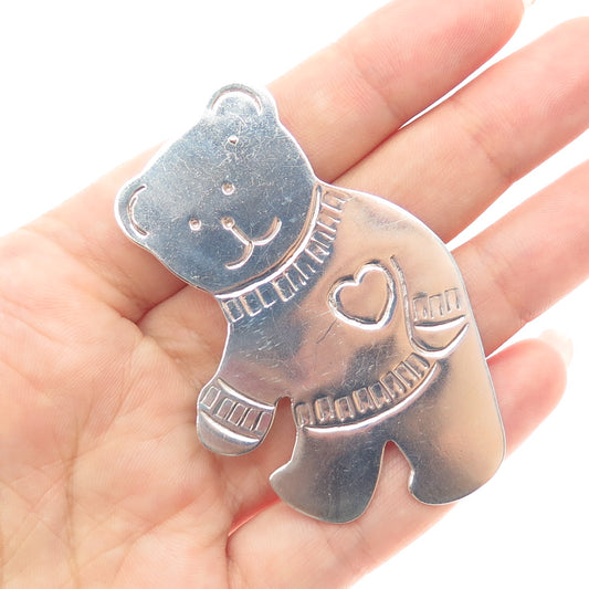 925 Sterling Silver Vintage Mexico Teddy Bear Heart Pin Brooch