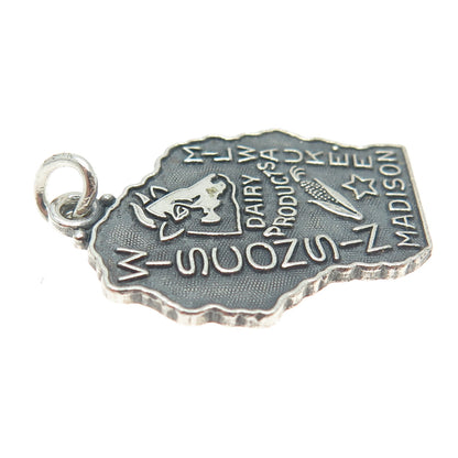 J.M. FISHER Sterling Silver Vintage Wisconsin Dairy Products Oxidized Pendant