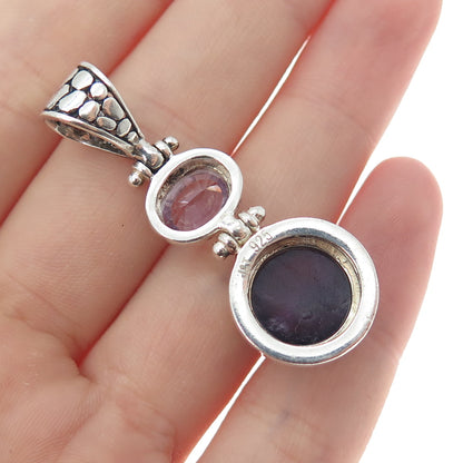 925 Sterling Silver Vintage Real Amethyst & Kunzite Charm Pendant