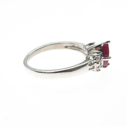 RJ GRAZIANO 925 Sterling Silver Real Marquise-Cut Ruby & C Z Ring Size 8.25