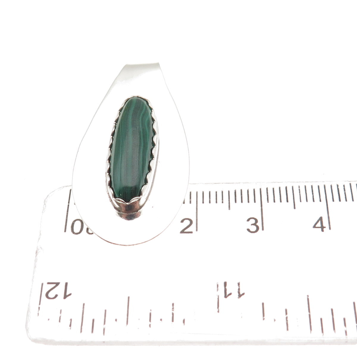 Old Pawn Sterling Silver Vintage Southwestern Malachite Teardrop Slide Pendant