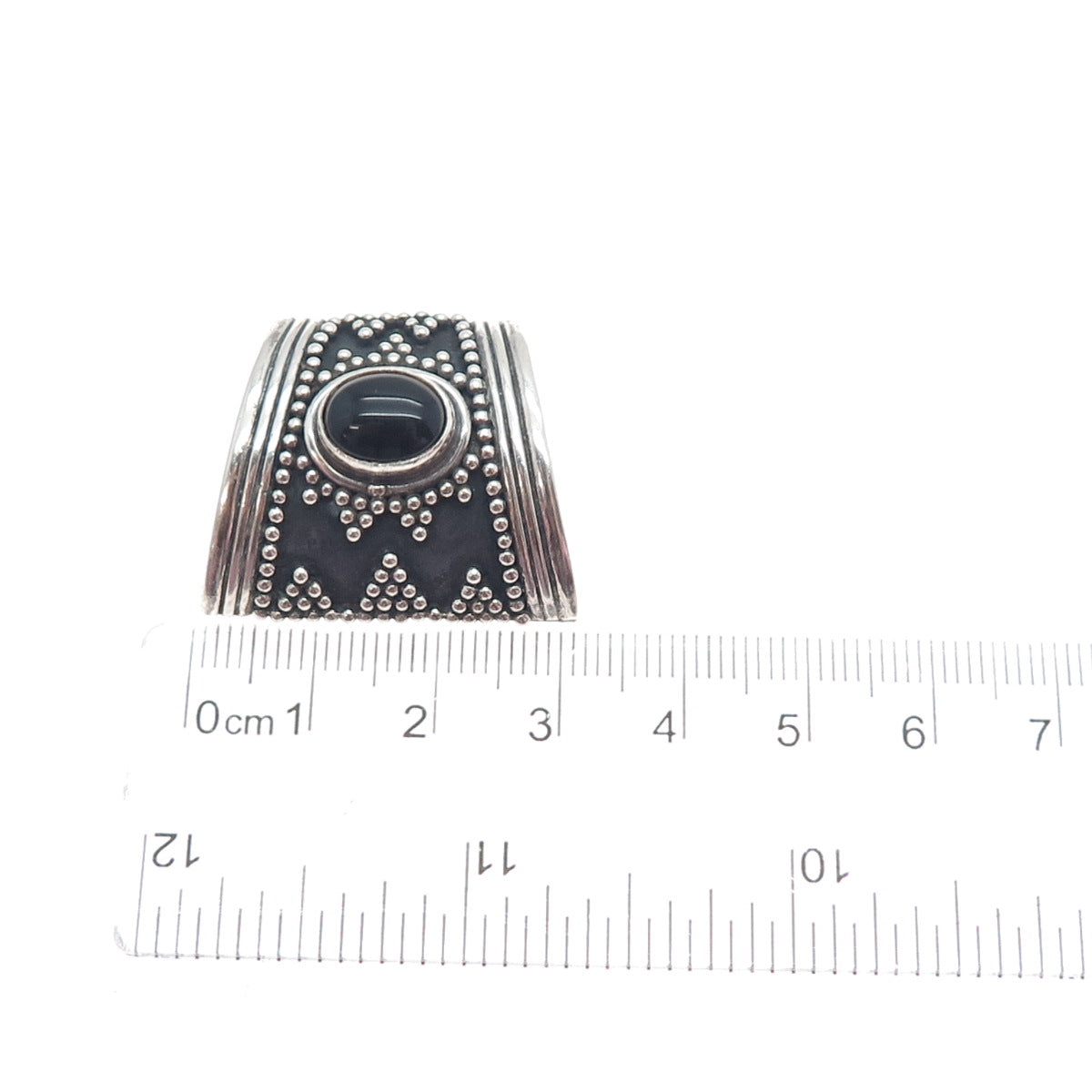 SUARTI BALI 925 Sterling Silver Vintage Real Black Onyx Granulated Slide Pendant