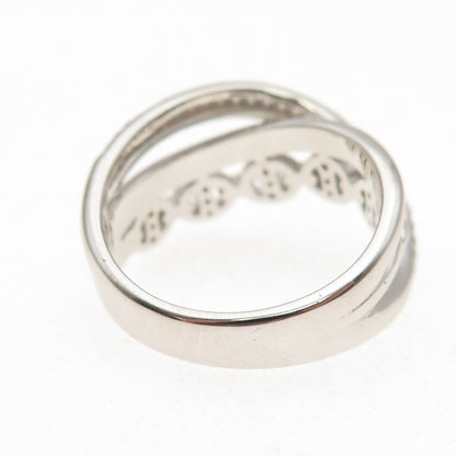 925 Sterling Silver Round-Cut C Z Multi-Chain Crisscross Ring Size 9.25