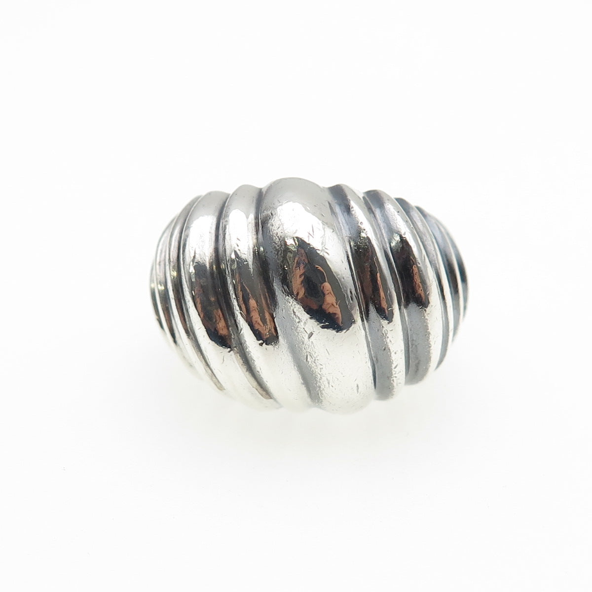 925 Sterling Silver Vintage Mexico Modernist Ribbed Dome Oxidized Ring Size 7.25