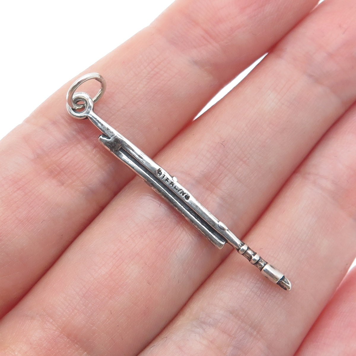 925 Sterling Silver Vintage Flute Music Instrument Oxidized Charm Pendant