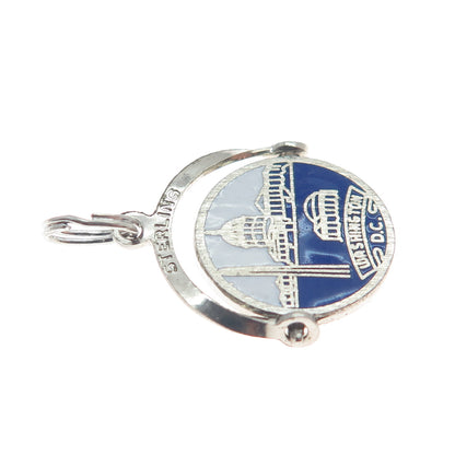 925 Sterling Silver Vintage Enamel Washington DC Reversible Minimalist Pendant