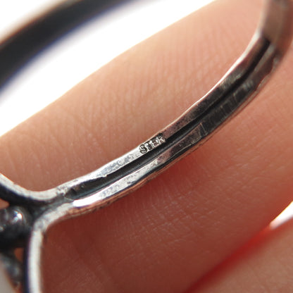925 Sterling Silver Vintage Modernist Rose Flower Oxidized Ring Size 9