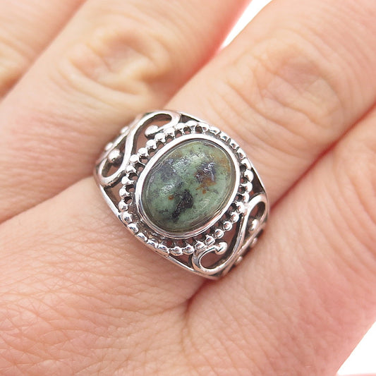 RJ GRAZIANO 925 Sterling Silver Vintage Real Jade Ornate Ring Size 8.5