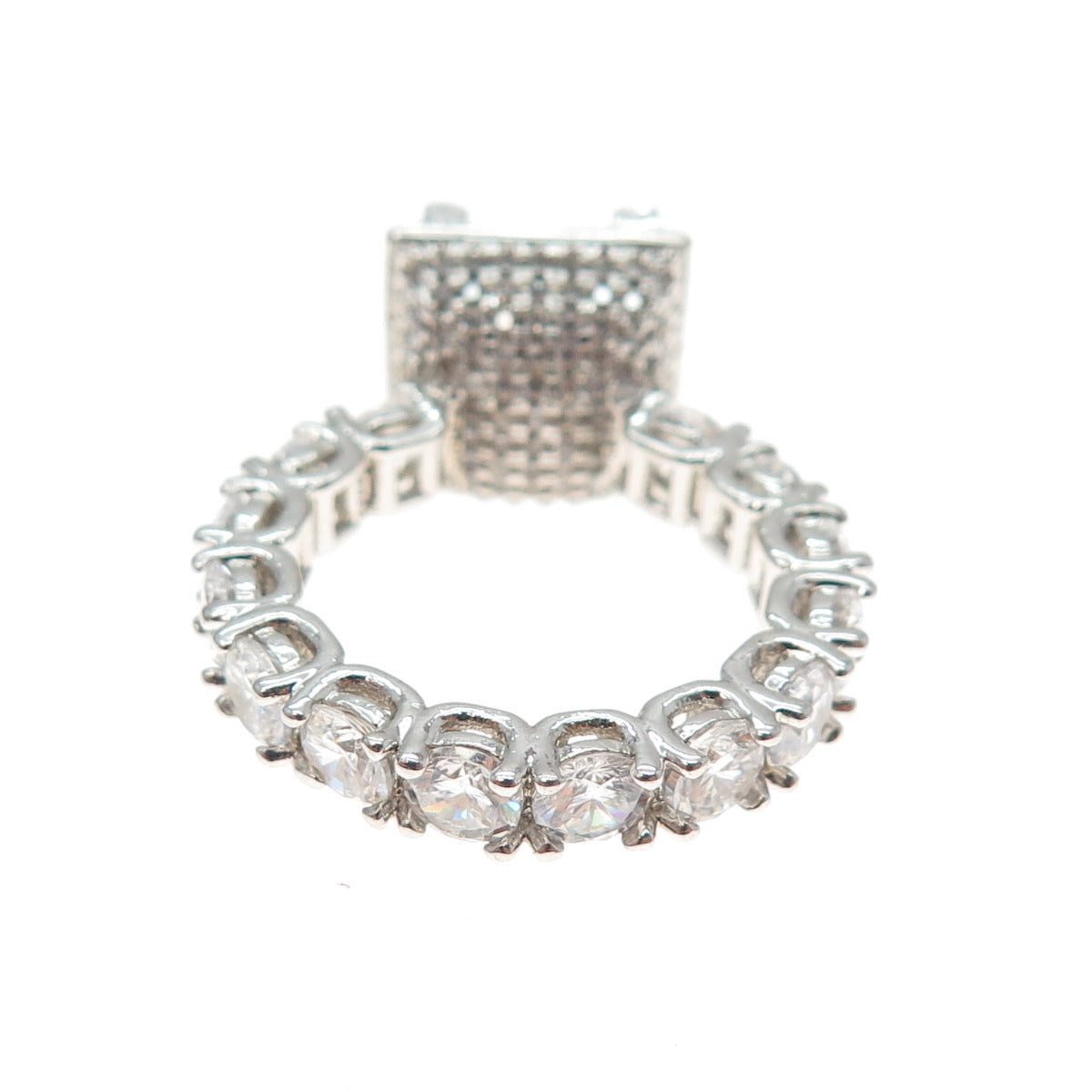 925 Sterling Silver Princess & Round-Cut C Z Engagement Ring Size 6.25