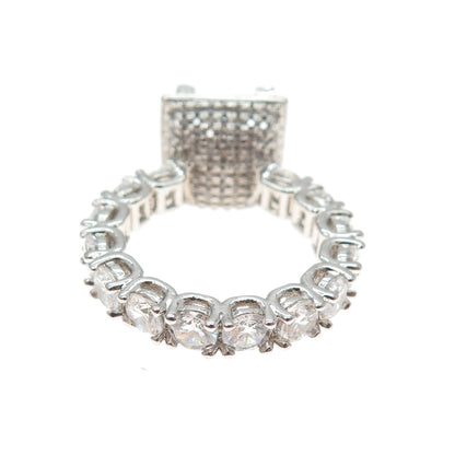 925 Sterling Silver Princess & Round-Cut C Z Engagement Ring Size 6.25