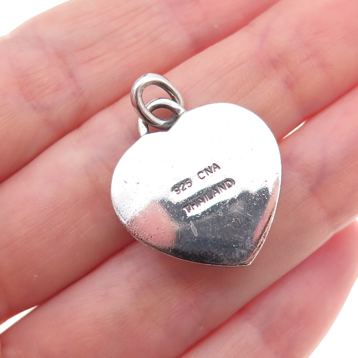 CNA Pranda 925 Sterling Silver Vintage Real Lavender Jade Heart Charm Pendant