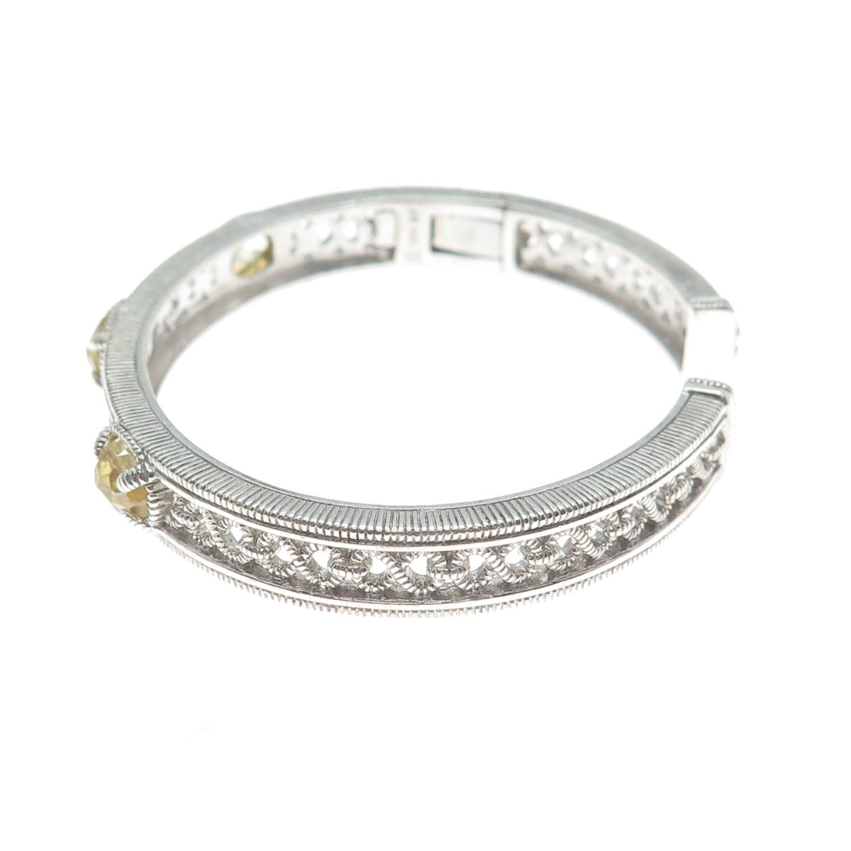 JUDITH RIPKA 925 Sterling Silver Real Citrine Ornate Cuff Bracelet 6.5"
