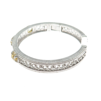 JUDITH RIPKA 925 Sterling Silver Real Citrine Ornate Cuff Bracelet 6.5"