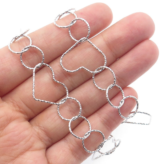925 Sterling Silver Diamond-Cut Circle & Heart Chain Necklace 20"