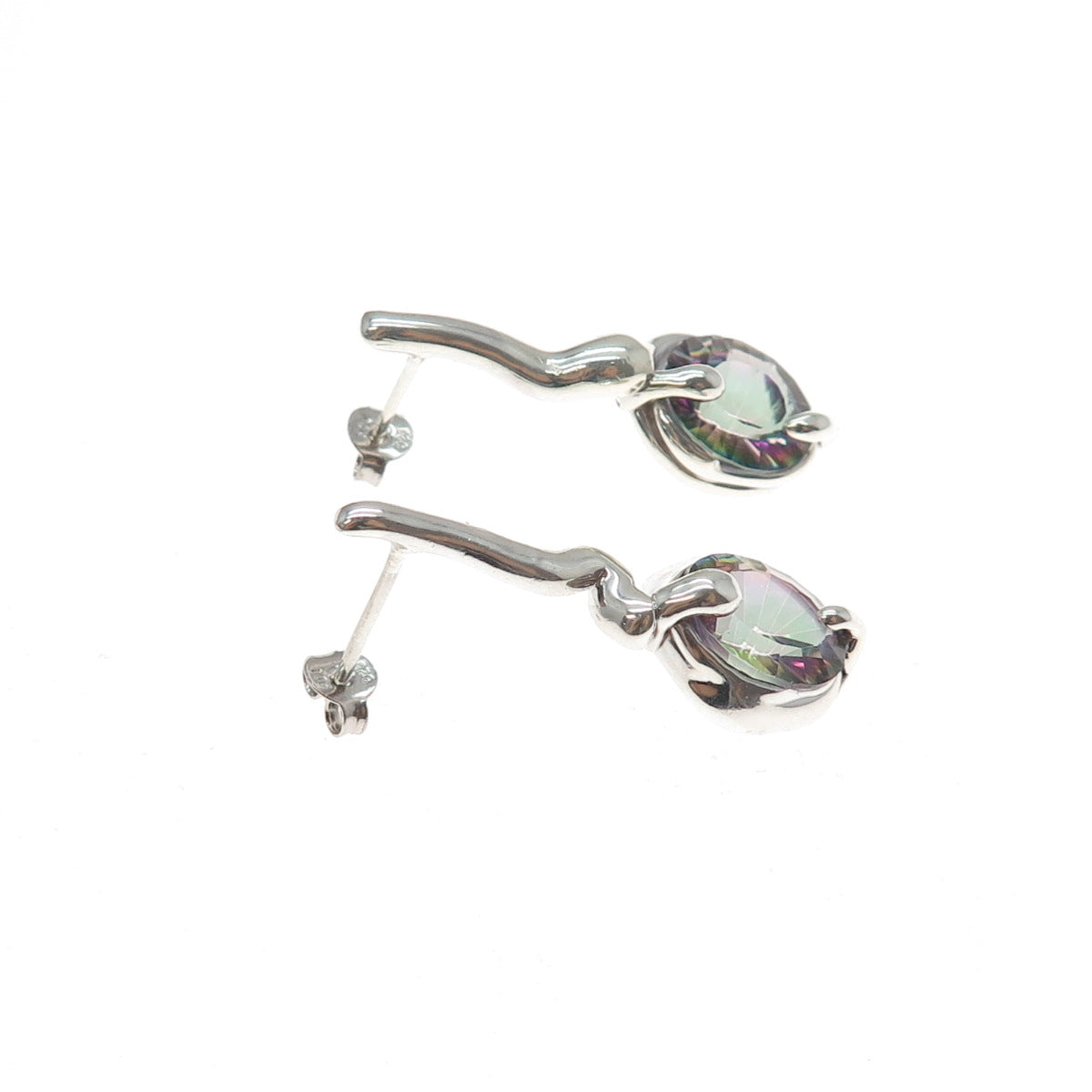 925 Sterling Silver Vintage Real Mystic Topaz Modernist Dangle Earrings