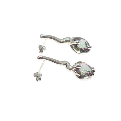 925 Sterling Silver Vintage Real Mystic Topaz Modernist Dangle Earrings