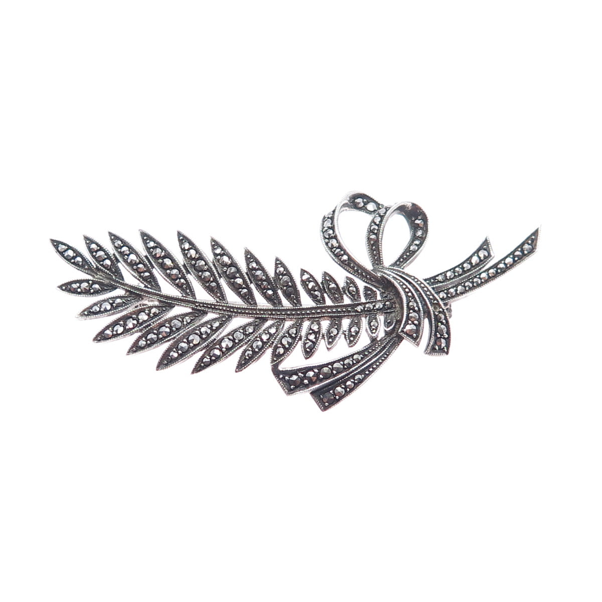 925 Sterling Silver Antique Germany Real Marcasite Pin Brooch (missing 1 stone)