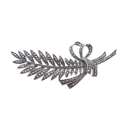 925 Sterling Silver Antique Germany Real Marcasite Pin Brooch (missing 1 stone)
