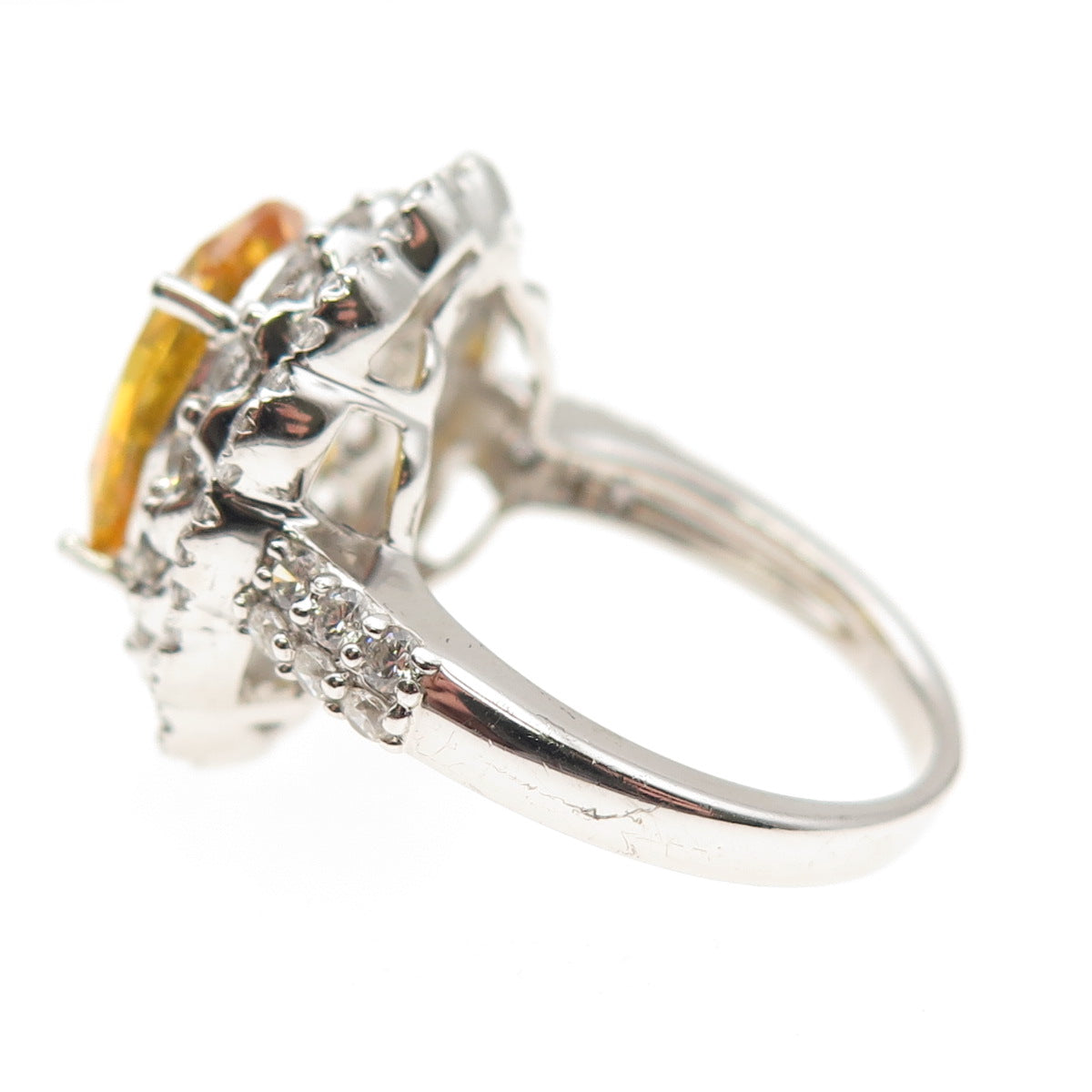 925 Sterling Silver Oval-Cut Canary & Round-Cut White C Z Ring Size 7.5