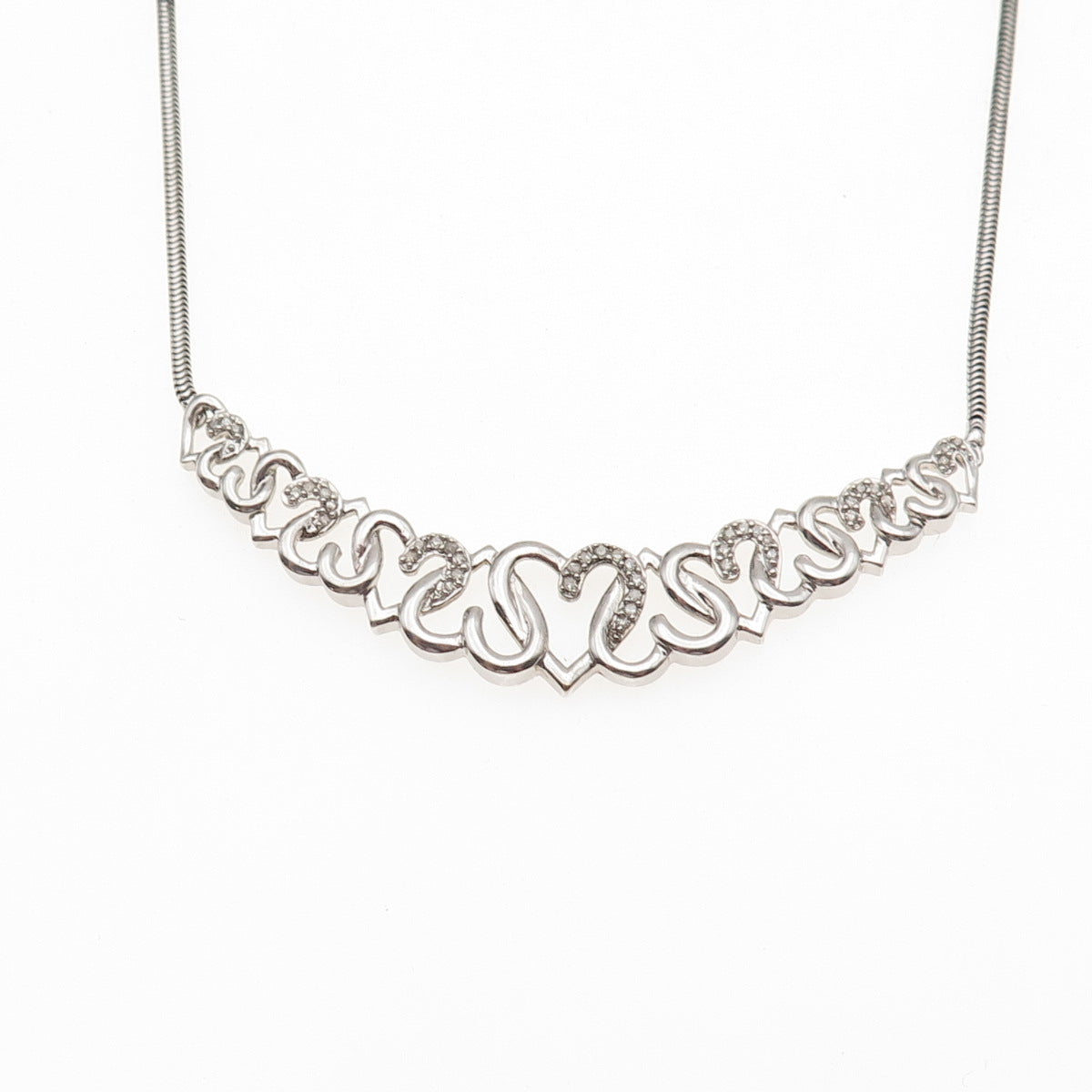 HN Heng Ngai 925 Sterling Silver Real Diamond Heart Snake Chain Necklace 18"
