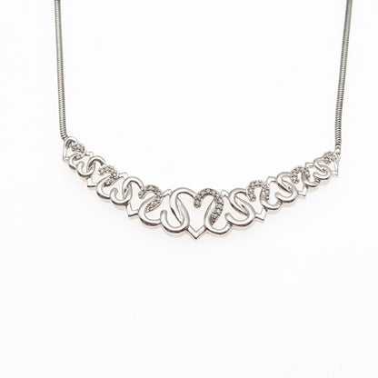 HN Heng Ngai 925 Sterling Silver Real Diamond Heart Snake Chain Necklace 18"
