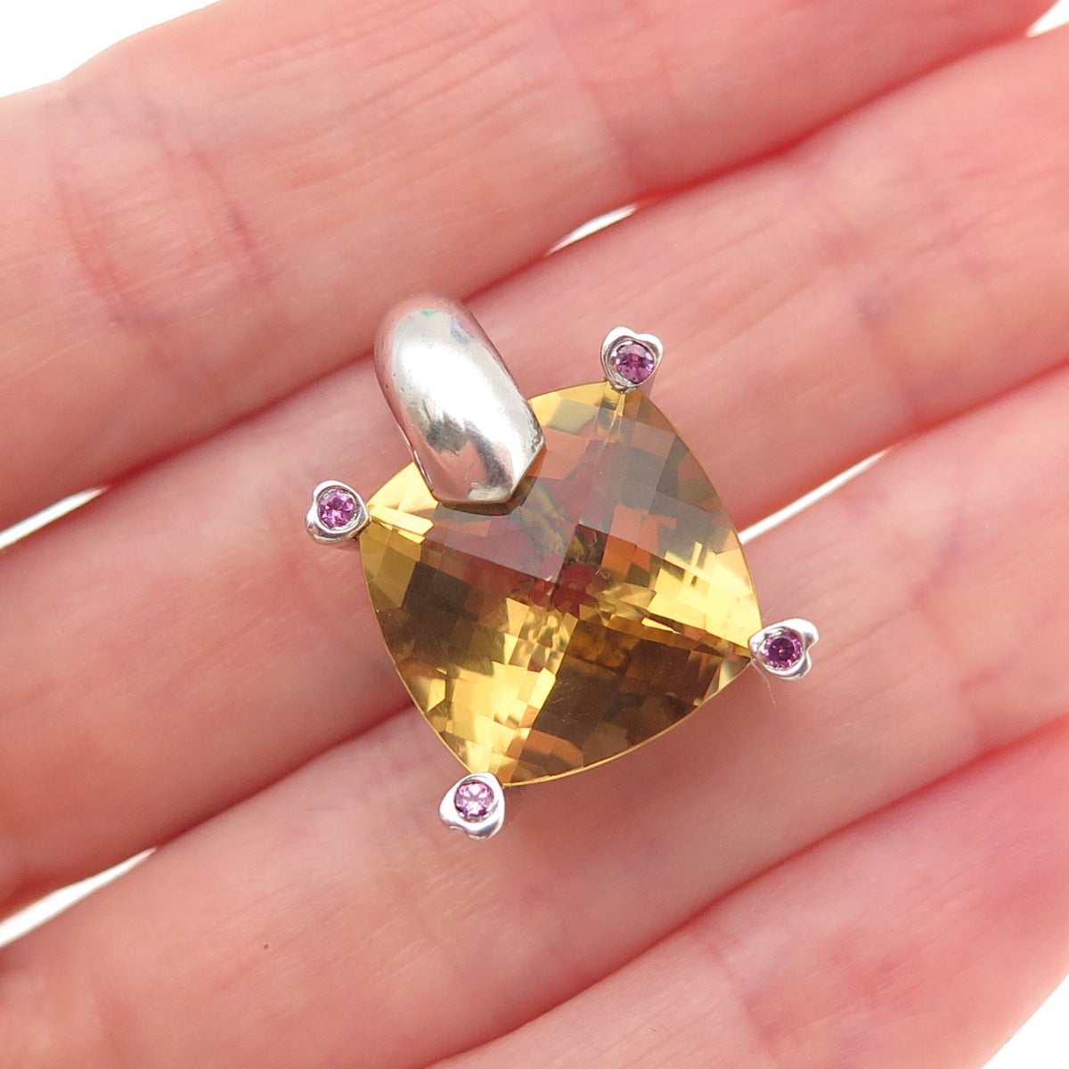 925 Sterling Silver Real Smoky Quartz & Amethyst Charm Pendant
