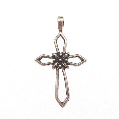 Sunwest 925 Sterling Silver Vintage Floral Cross Oxidized Charm Pendant