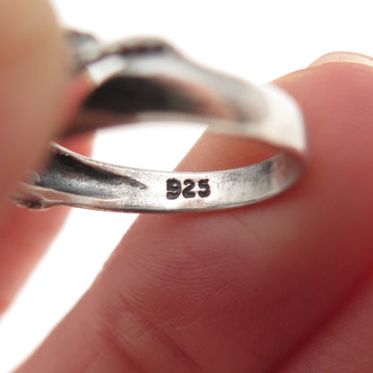 925 Sterling Silver Vintage Modernist Ribbed Oxidized Ring Size 6