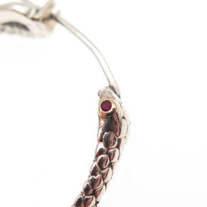 925 Sterling Silver 18K Gold Vintage Real Ruby Snake Hoop Earrings