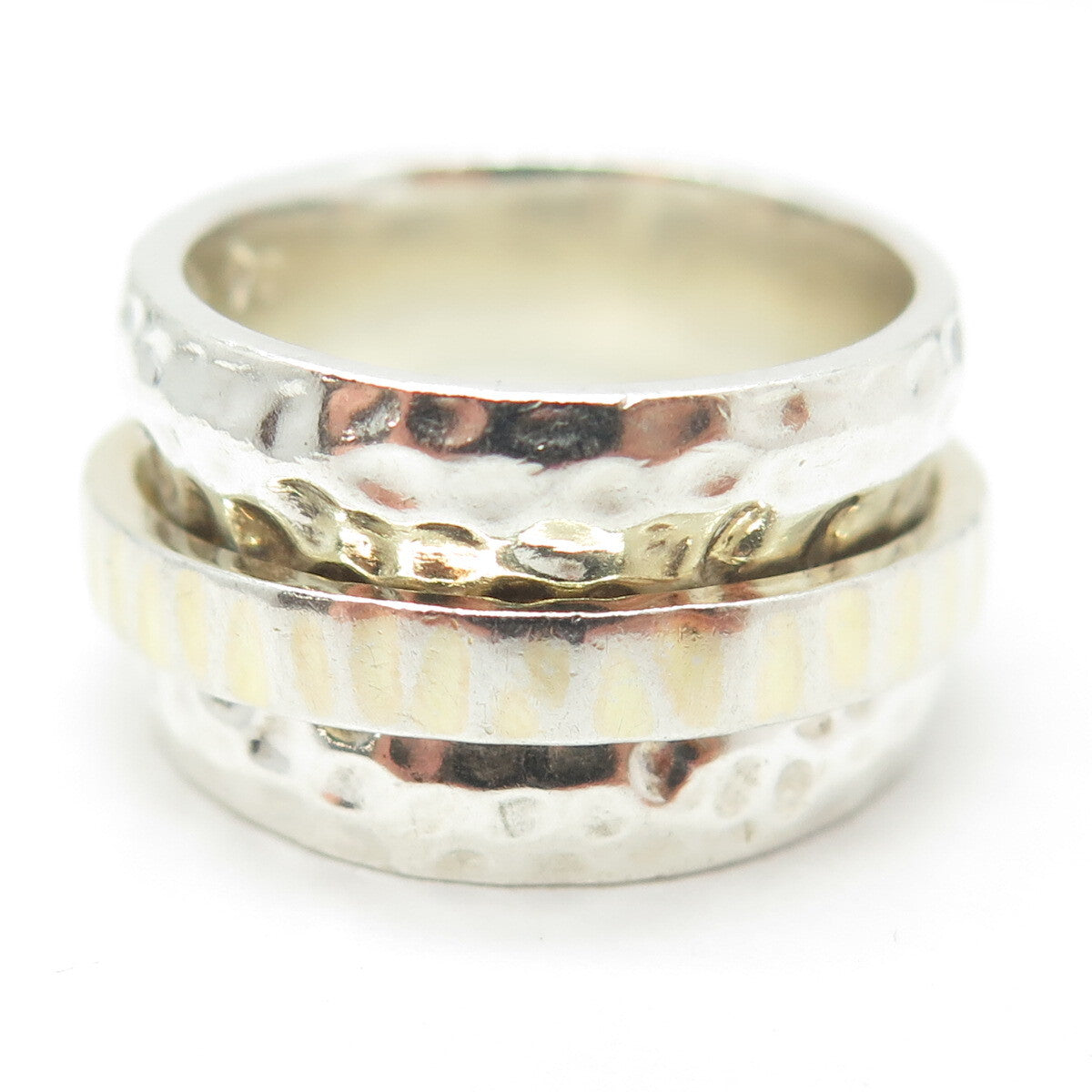 SILPADA 925 Sterling Silver 2-Tone Vintage Hammered Rotating Band Ring Size 6.5