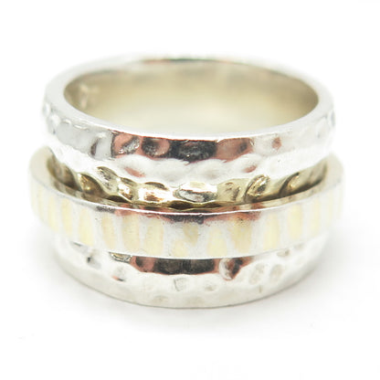 SILPADA 925 Sterling Silver 2-Tone Vintage Hammered Rotating Band Ring Size 6.5