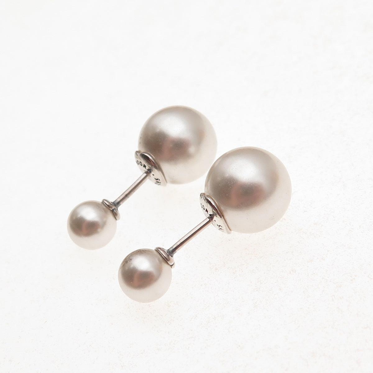 Pandora 925 Sterling Silver Faux Pearl Ball Stud Earrings