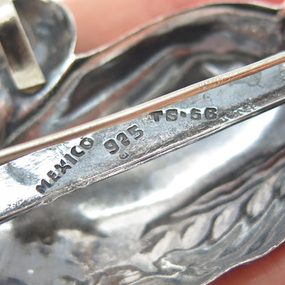925 Sterling Silver Vintage Mexico Duck Repousse Oxidized Pin Brooch / Pendant