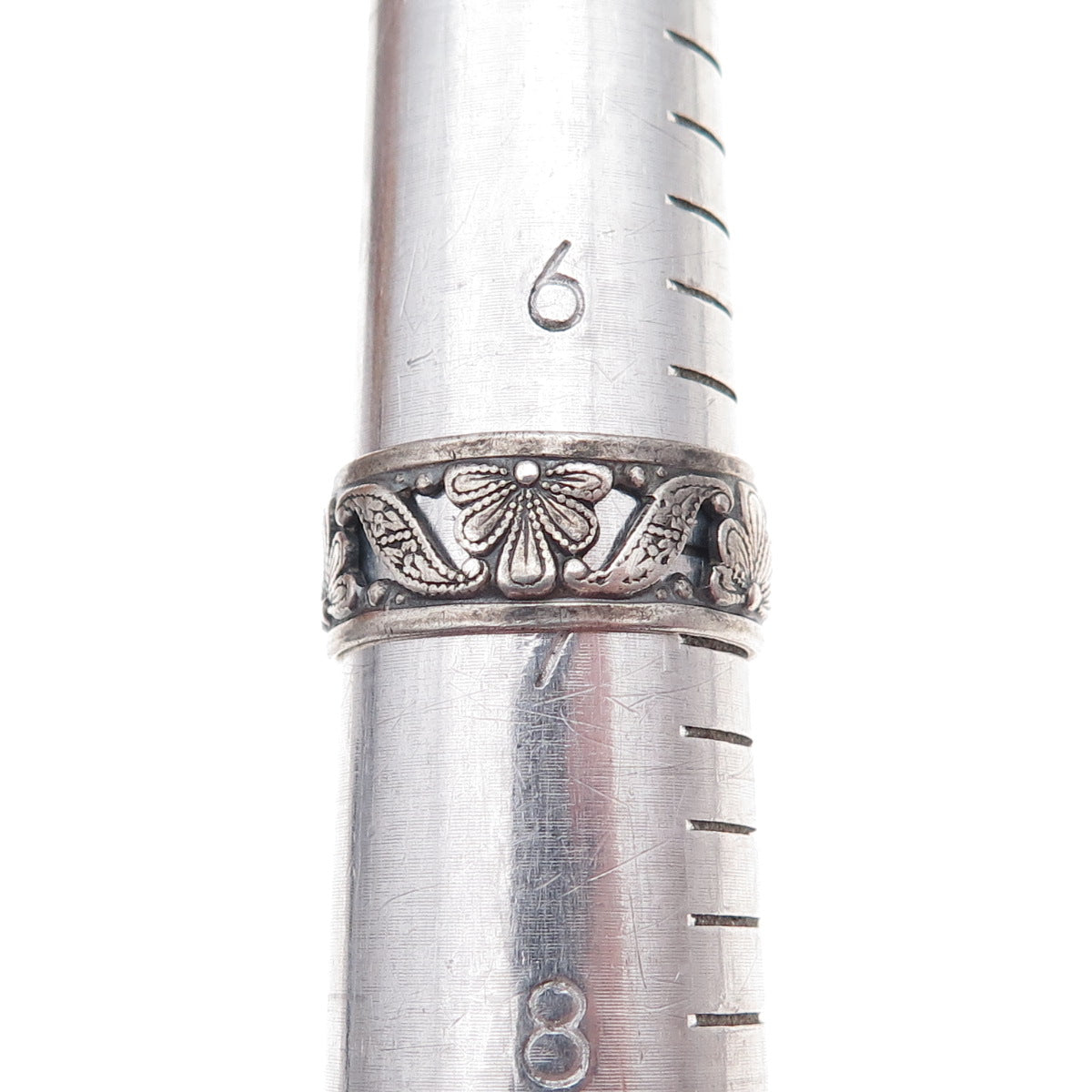 Uncas 925 Sterling Silver Antique Art Deco Floral Oxidized Band Ring Size 7