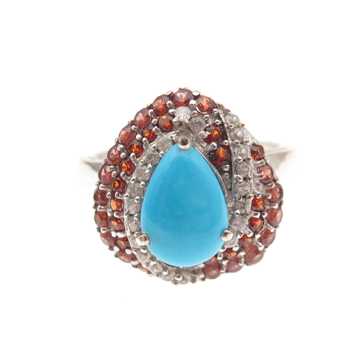 Chuck Clemency Sterling Silver Real Turquoise Garnet White Topaz Ring Size 8.25