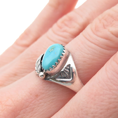Old Pawn Sterling Silver Vintage Southwestern Turquoise Feather Ring Size 7.75