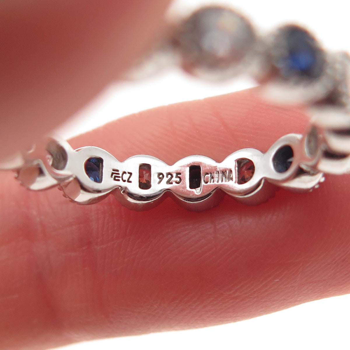 925 Sterling Silver Lab-Created Sapphire & C Z Eternity Band Ring Size 6