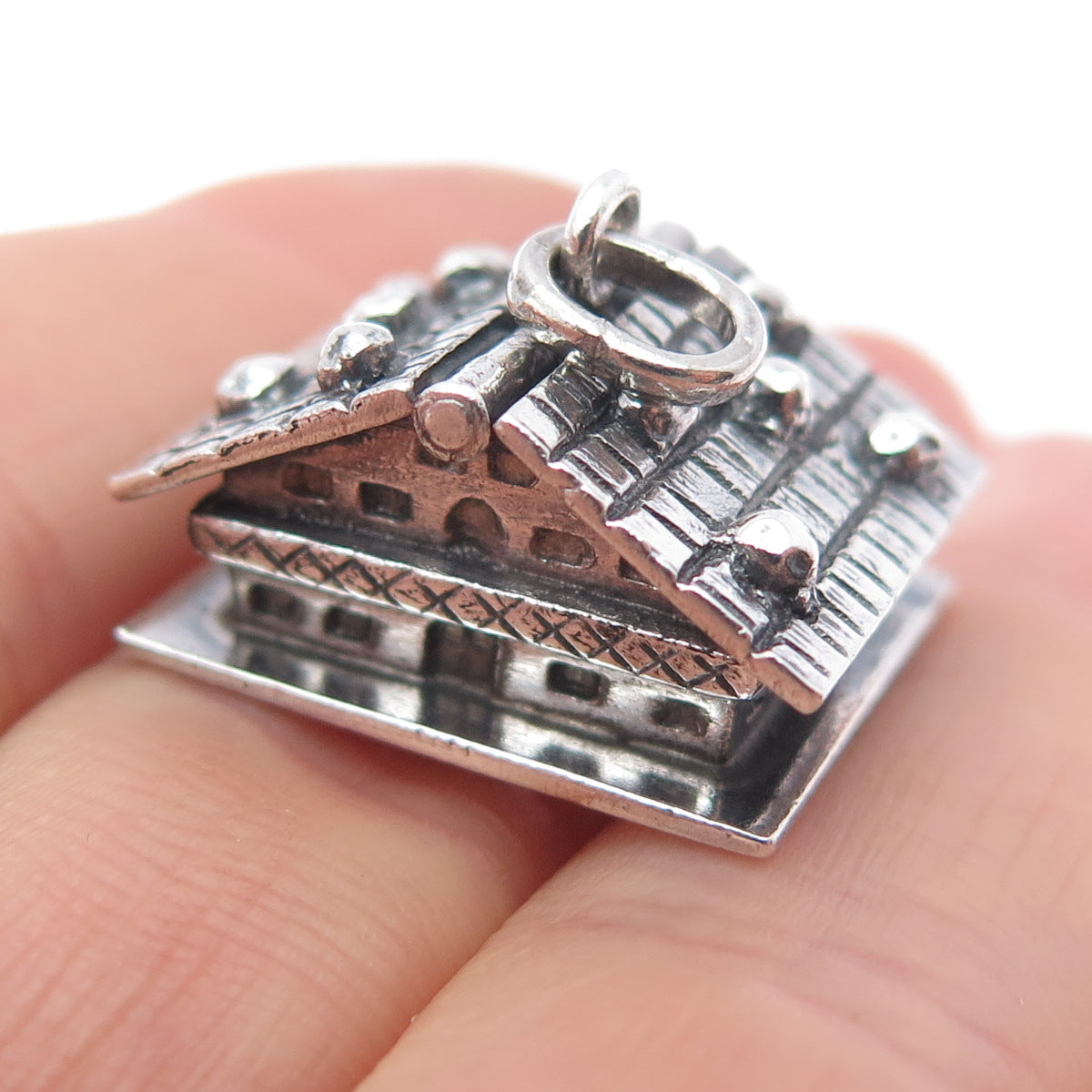 CAMPOBASSO 800 Silver Antique Art Deco European Articulated House Charm Pendant