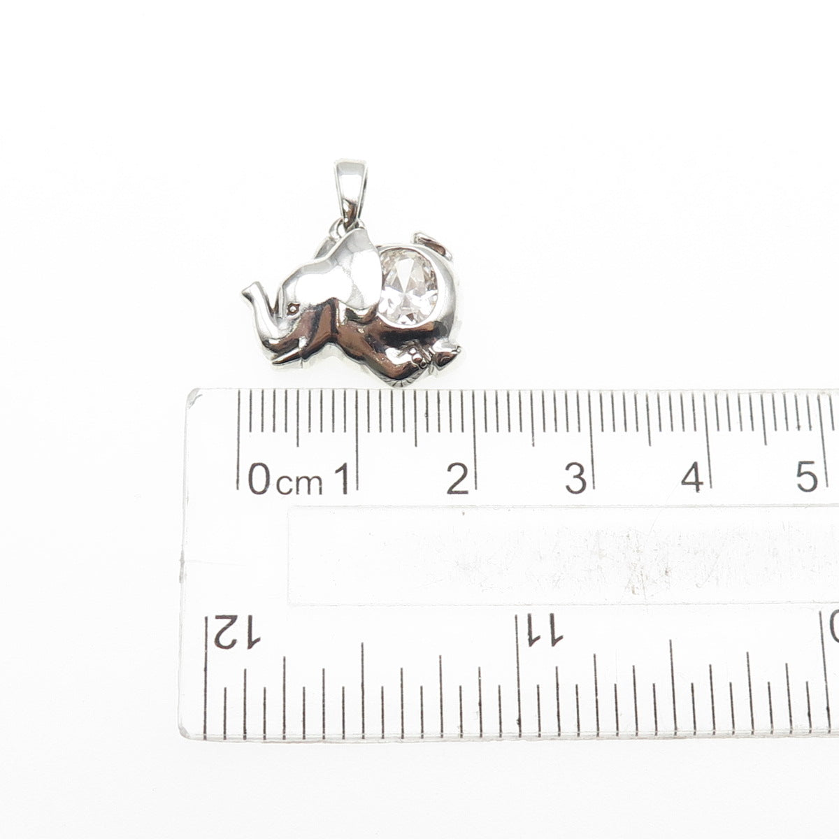 925 Sterling Silver Vintage Round-Cut C Z Elephant Mini Charm Pendant