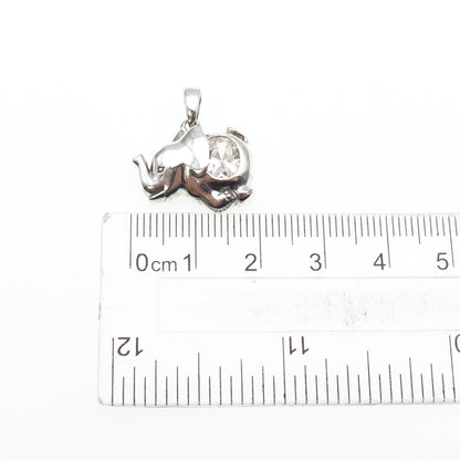 925 Sterling Silver Vintage Round-Cut C Z Elephant Mini Charm Pendant