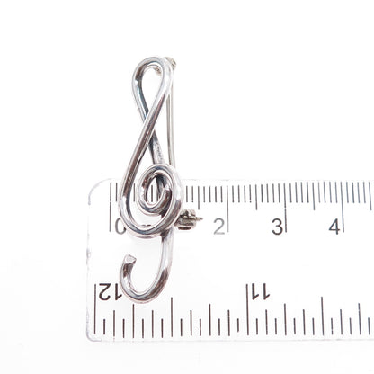 925 Sterling Silver Antique Art Deco Treble Clef Music Note Hollow Pin Brooch