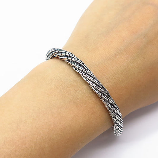 925 Sterling Silver Vintage Twisted Liquid Multi-Strand Link Bracelet 7.5"