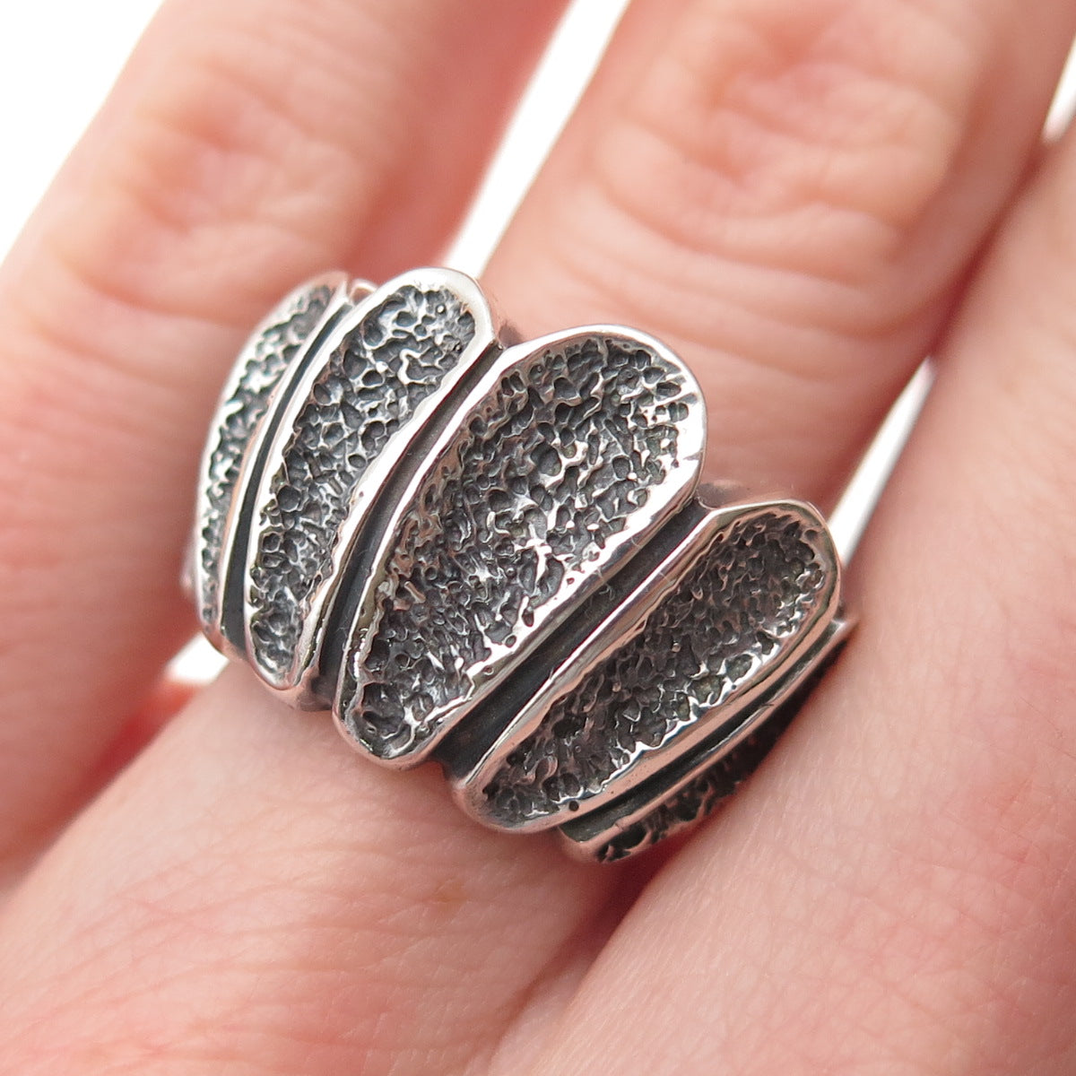 925 Sterling Silver Vintage EFS Mexico Modernist Oxidized Ring Size 6.75